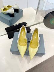 PRA BRUSHED PUMPS WHITE AND LEMON CALFSKIN