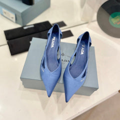PRA STRAP CUT-OUT PUMPS CERULEAN SATIN