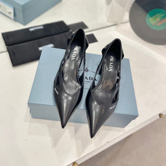 PRA STRAP CUT-OUT PUMPS BLACK CALFSKIN