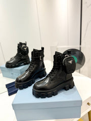 PRA MONOLITH BRUSHED AND RE-NYLON BOOTS WITH POUCH TWINKLE BLACK CALFSKIN