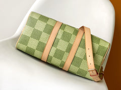 KEEPALL BANDOULIÈRE 34 BAG IN GREEN DAMIER GOLF COATED CANVAS