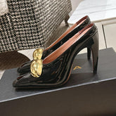 ALAIA SPIKE JEWEL MULES IN BLACK GLOSSY CALFSKIN WITH GOLD HARDWARE