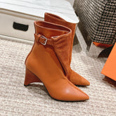 HILONA 6 CM ANKLE BOOTS IN BRONZE BROWN CALFSKIN AND SUEDE