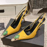 DUNE HIGH 10 CM SLINGBACK PUMPS IN CLASSIC YELLOW PATENT LEATHER WITH CRYSTAL