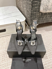 AIMÉE HIGH 75 MM SLINGBACK PUMPS IN BLACK SATIN WITH CRYSTAL