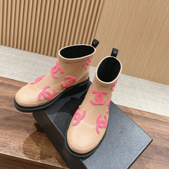 CC RAIN BOOTS BEIGE CREAM TPU WITH PINK LOGO