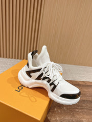 LV ARCHLIGHT SNEAKER IN WHITE CANVAS AND CHOCOLATE BROWN MONOGRAM CALFSKIN
