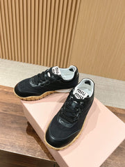 RUNNING SNEAKERS IN BLACK LAMBSKIN AND FABRIC ANTI-SLIP RUBBER SOLE