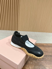 BALLET SHOES IN BLACK LAMBSKIN AND FABRIC ANTI-SLIP RUBBER SOLE