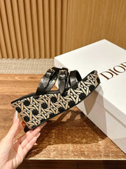 ATTITUDE WEDGE SLIDE 90MM IN BLACK ADJUSTABLE STRAPS CALFSKIN CANVAS SOLE