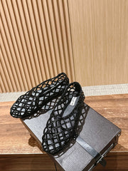 ALAIA MESH BALLET FLATS 25S IN BLACK LAMBSKIN