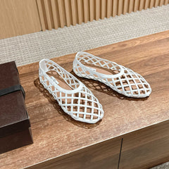 ALAIA MESH BALLET FLATS 25S IN WHITE LAMBSKIN