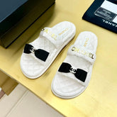 DAD SANDALS WITH BOW IN WHITE LAMBSKIN MULE