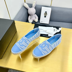 CC ESPADRILLES PLATFORM 25S IN SKY BLUE TWEED MIX CALFSKIN