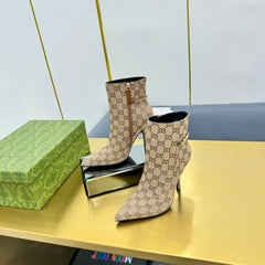 GG SIGNORIA ANKLE BOOT IN TAN BEIGE MONOGRAM CANVAS