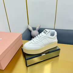 THICK-SOLED RETRO SNEAKERS IN WHITE SMOOTH LAMBSKIN