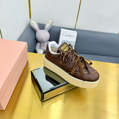 THICK-SOLED RETRO SNEAKERS IN BROWN SMOOTH LAMBSKIN