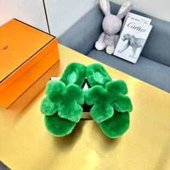 0RAN SHEARLING SANDALS LAWN GREEN