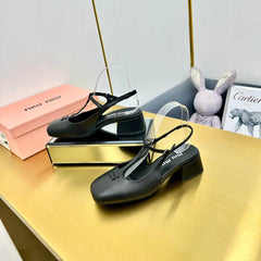 T-STRAPS SLINGBACK PUMPS IN BLACK SMOOTH LAMBSKIN