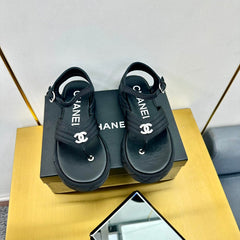 GROSGRAIN SANDAL IN BLACK FABRIC