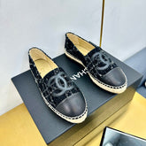 CC ESPADRILLES PLATFORM 25S IN BLACK TWEED AND LAMBSKIN WITH WHITE STRIPES