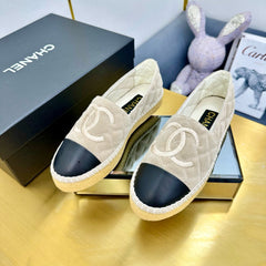 CC ESPADRILLES PLATFORM 25S IN LIGHT BEIGE SUEDE MIX BLACK CALFSKIN