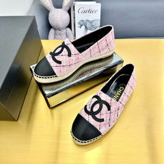 CC ESPADRILLES PLATFORM 25S IN PINK TWEED MIX BLACK CALFSKIN WITH LINED PATTERN