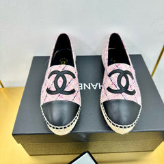 CC ESPADRILLES PLATFORM 25S IN PINK TWEED MIX BLACK CALFSKIN WITH LINED PATTERN