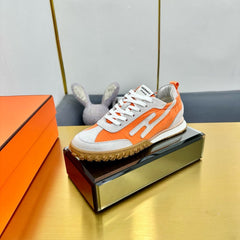 JET SNEAKER IN PALE GRAY SUEDE MIX ORANGE CALFSKIN