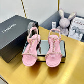 CC SANDAL 25S IN PINK CALFSKIN WITH GOLD HARDWARE