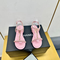 CC SANDAL 25S IN PINK CALFSKIN WITH GOLD HARDWARE