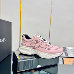 TRAINERS SNEAKER IN LIGHT PINK CALFSKIN WITH BLACK EMBROIDERED