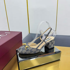 GG HIGH SLINGBACK 65 IN GREY LAMBSKIN WITH GOLD HARDWARE