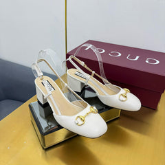 GG HIGH SLINGBACK 65 IN WHITE LAMBSKIN WITH GOLD HARDWARE