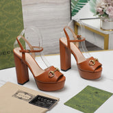 GG Sandales Cuir Noir Orange Ginger