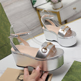 GG Horsebit Wedges Sandals Silver