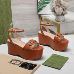 GG Horsebit Wedges Sandals Orange