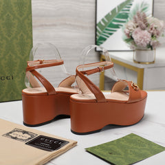 GG Horsebit Wedges Sandals Orange