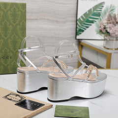 WEDGE PLATFORM IN SILVER SHEEPSKIN