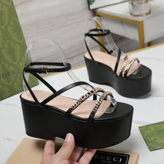 WEDGE PLATFORM IN BLACK SHEEPSKIN