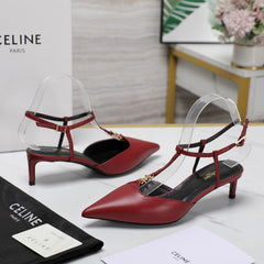 HIGH 5 CM SLINGBACK IN CHERRY RED CALFSKIN WITH GOLD LOGO