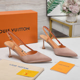 LV WOMEN BLOSSOM SLINGBACK PUMP IN NUDE BEIGE EMBROIDERED FABRIC