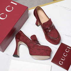 GG CLASSIC HIGH HEELS 110 IN DARK RED WITH LOGO PRINT