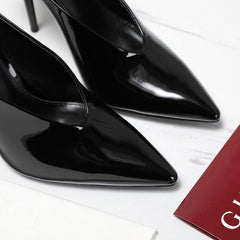 GG HEELED MULES 105 IN BLACK CALFSKIN