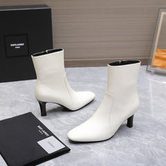 YSL 25S ANKLE BOOTS 70 MM IN WHITE LAMBSKIN