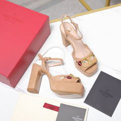 VALENTINO 25S GARAVANI VLOGO SIGNATURE HIGH-HEEL SANDALS 110 MM IN WARM BEIGE SUEDE