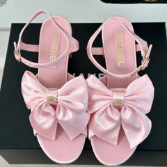Double CC Big Bow High Sandal Sheepskin Light Pink