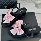 Double CC Big Bow High Sandal Sheepskin Light Pink/ Black