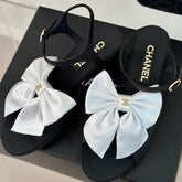Double CC Big Bow High Sandal Sheepskin Black White