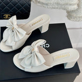 Double CC Big Bow High Heels Sheepskin White